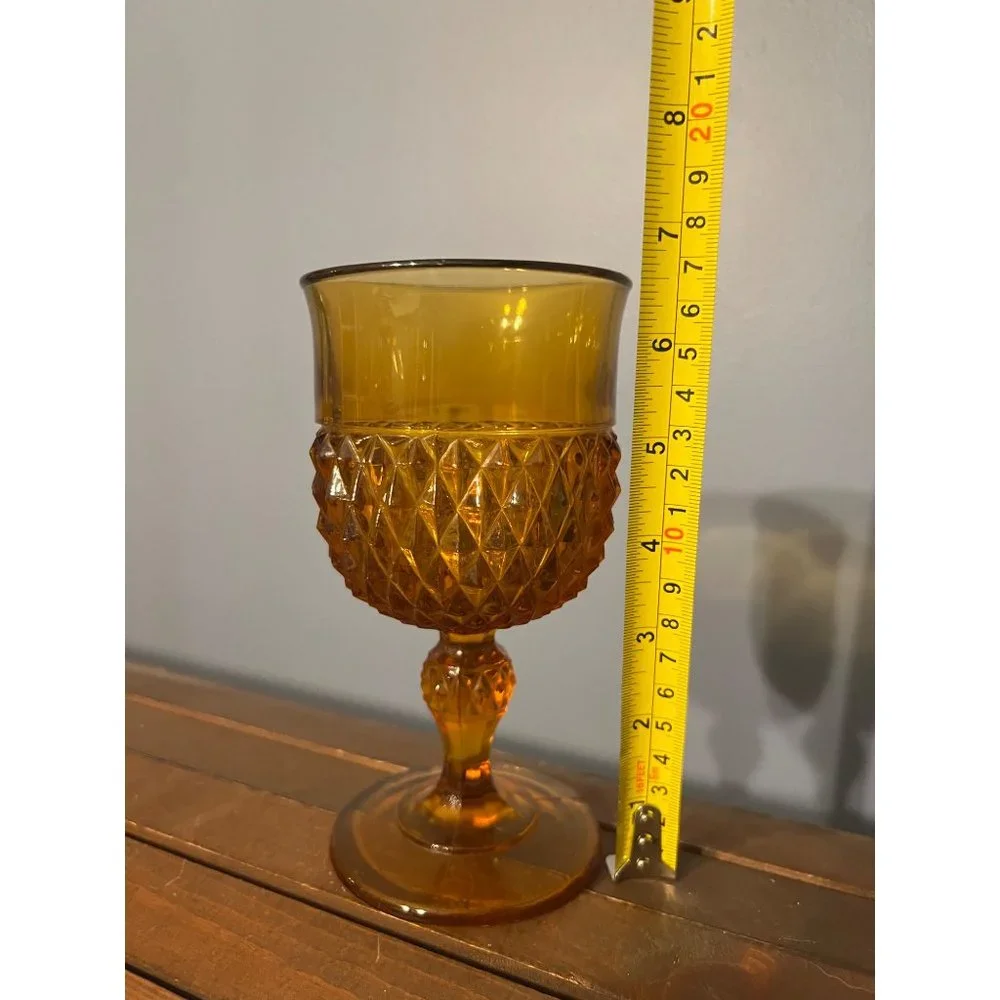Vintage Indiana Glass Diamond Point‎ Goblet Amber Single, Replacements, MCM